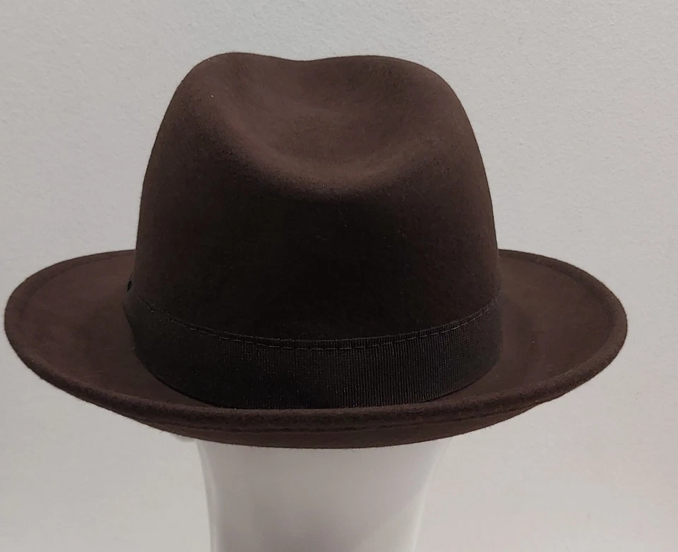 Chapeau Fedora En Laine Feutre Marron Tête Moyenne Made in Italy - Photo 3/4