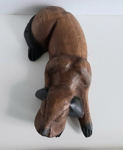 Vintage Holz schlafender Hund handgeschnitzt Made in Thailand 8" lang - Bild 3 von 8