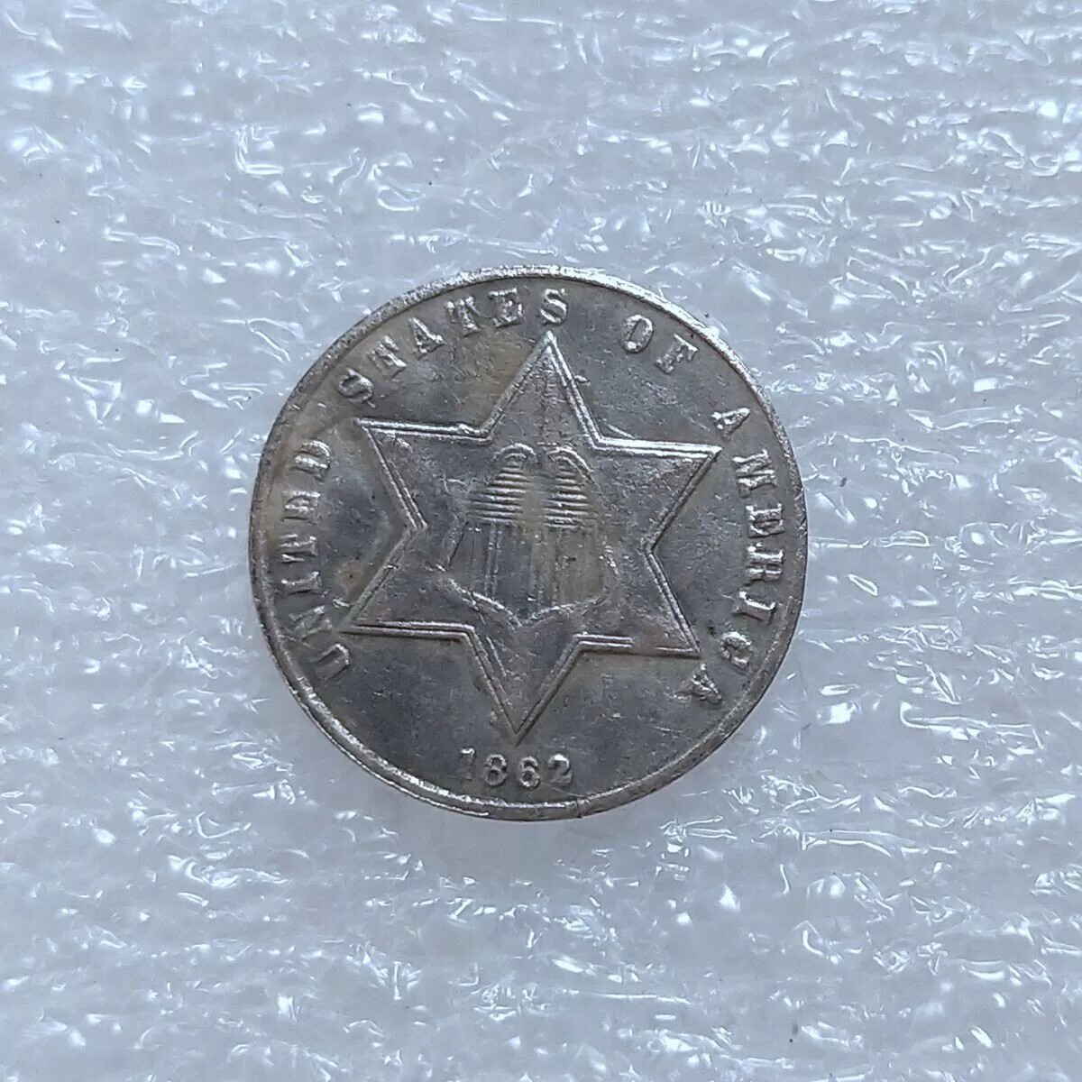 --1862 Three Cent Silver Piece, Nice Choice BU Silver--