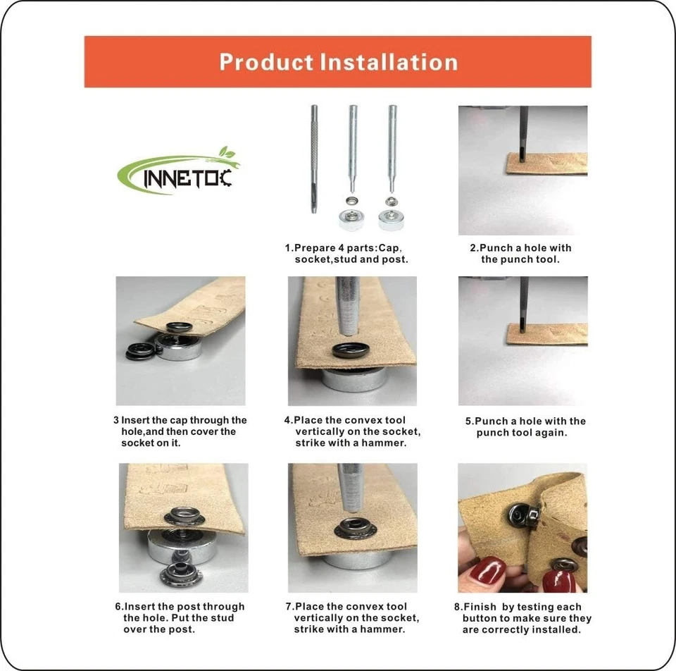 70 Sets 15mm 5/8 Heavy Duty Snap Fasteners Kit Metal Snaps for Leather Craft - Image 3 of 4