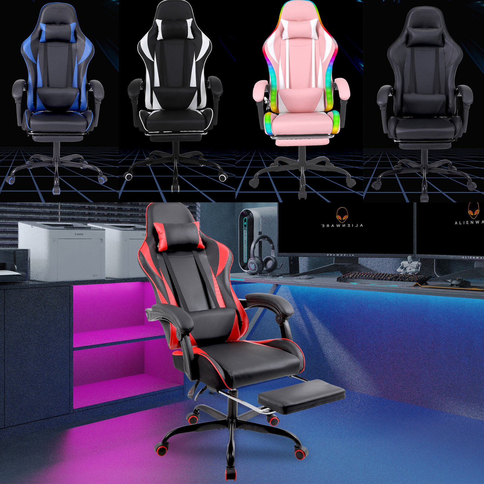 Massage Gaming Chair Swivel Office Ergonomic Executive Computer Racing Chairs-image