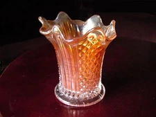 ViNTaGe 1910 - 1930 FENTON DiaMoND PoiNT CoLuMNs Squatty CaRNiVaL ArT GLaSs Vase