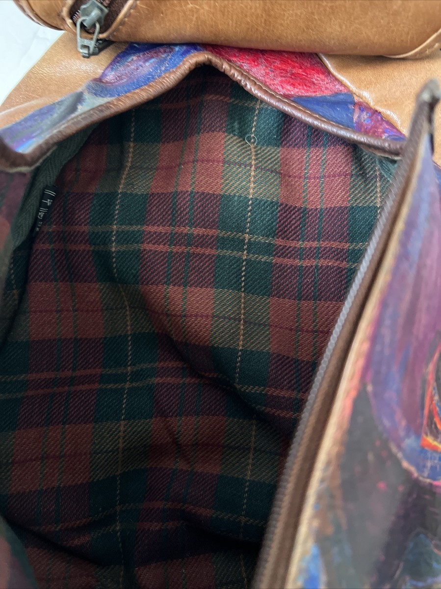 TANNERY WEST Brown Leather Hand Painted Backpack Handbag  display picture 2