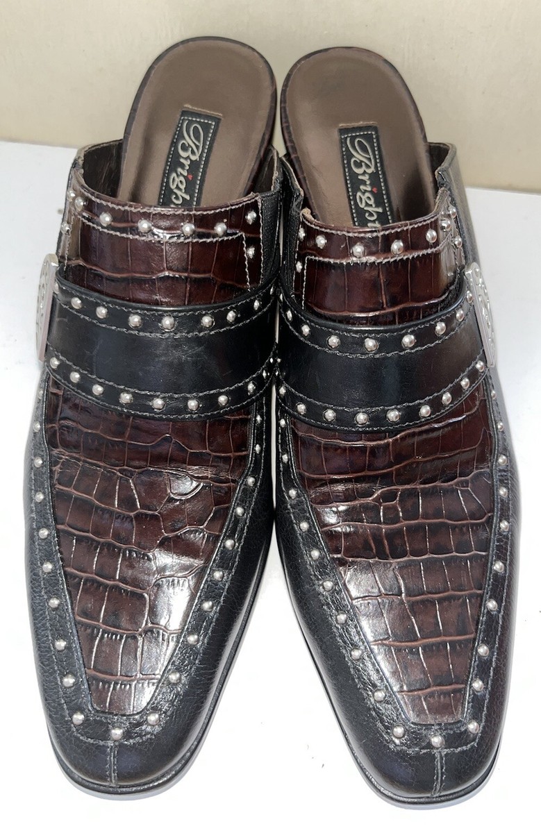 Brighton Black Brown Croco Theme Slip-on Mules Studded Heels  display picture 2