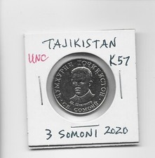 Tajikistan 3 Somoni 2020 K57 Sh. Shohtemur Formerly in USSR. Kazakhstan Mint