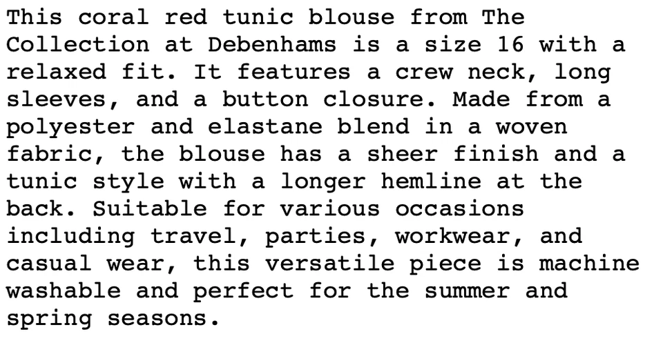 ☆ The Collection at Debenhams Size 16 Long Blouse Top Coral Red Crepe Chiffon - Image 4 of 4