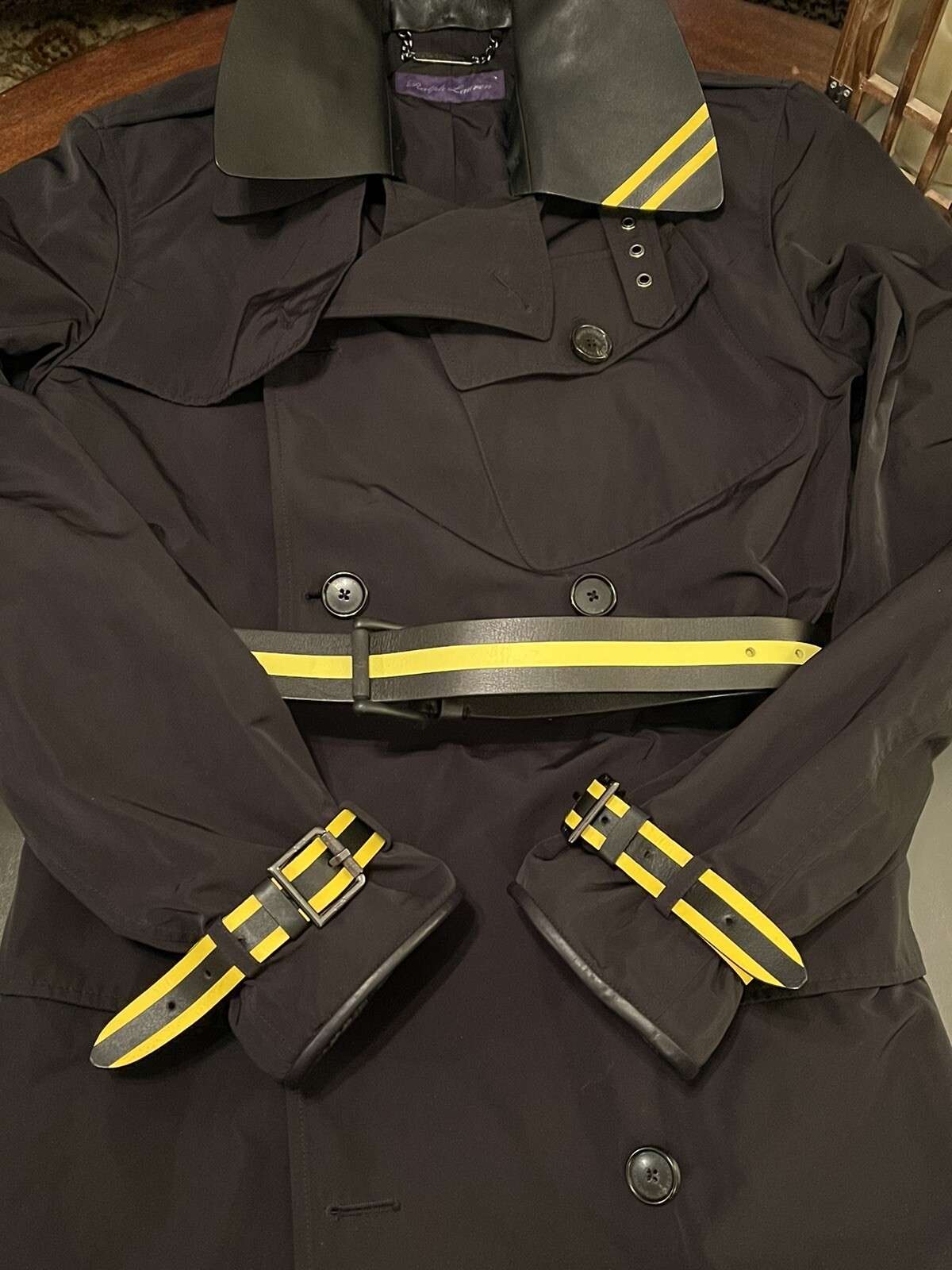 Ralph Lauren Purple Label Size Medium Leather Trim Trench Coat Made n Italy image 2