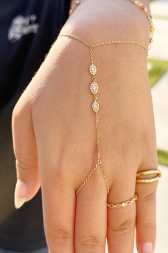 14K Yellow Gold Finger Bracelet Lab Diamond Ring Bracelet Chain Bracelet 0.65ctw - Picture 6 of 10