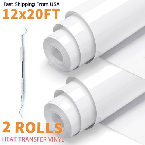 HTV Heat Transfer White Vinyl Roll PU 12"x 40FT Iron-on Vinyl T-shirt Cricut