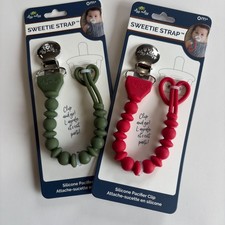 Itzy Ritzy Sweetie Strap Bundle Red Green Christmas 2 Pack Pacifier Strap NEW