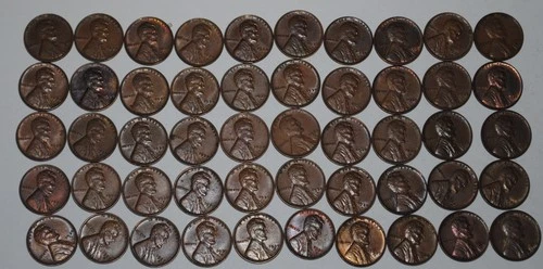 1939-D Lincoln Wheat Cent  Roll (50) ~ EF-AU