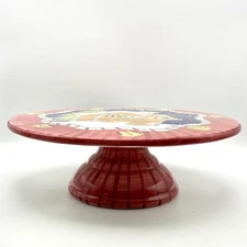 Laurie Gates Christmas Pedestal Cake Stand Gingerbread House & Man Red