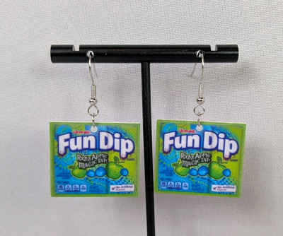 Hook Drop Dangle Pierced Earrings Silver Tone RazzApple Fun Dip Candy Sweets