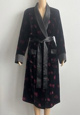 Victoria's Secret Women Velvet Black Long Robe with Pink Floral Design Medium