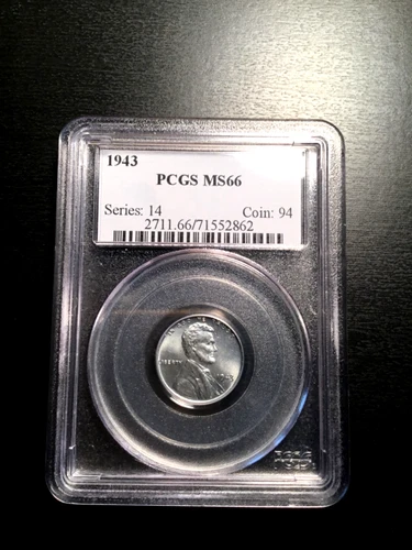 1943 PCGS MS66 Lincoln Wheat Cent, WW2  Era Steel Cent