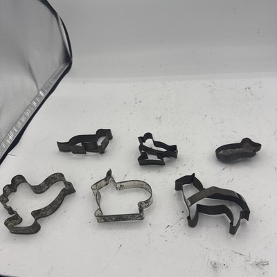 Antique Tin Metal Cookie Cutter Lot of 6 Folk Art Kitchen Baking Animals 1113
