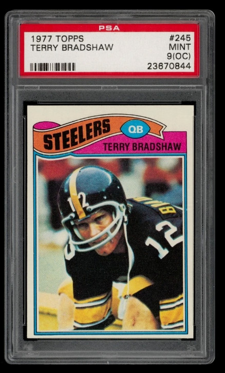 1977 Topps Football Card #245 Terry Bradshaw HOF Pittsburgh Steelers PSA 9 Rare