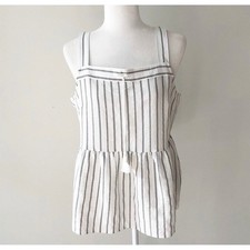Banana Republic Womens XS White Black Striped Peplum Cami Tassel Tie Tank Top
