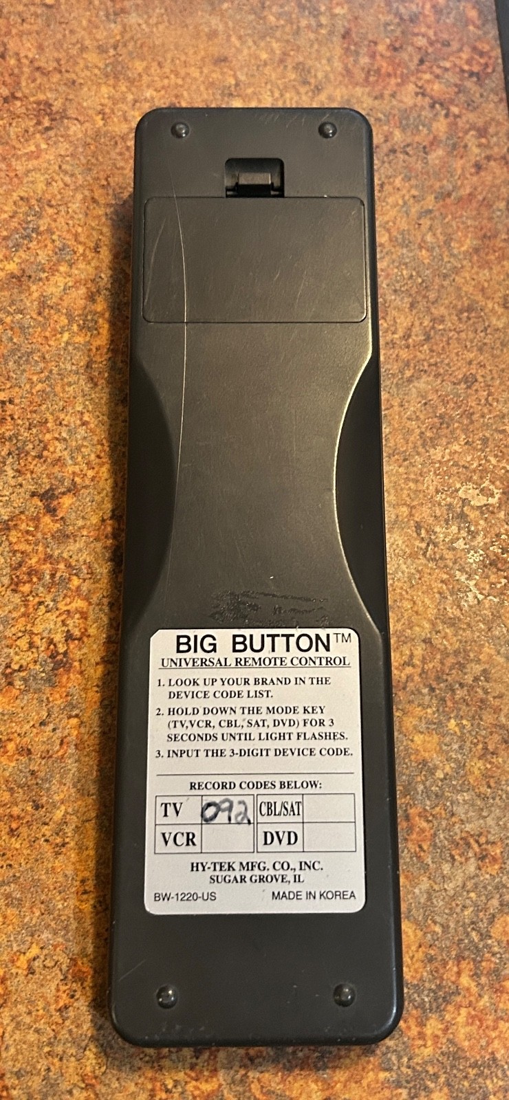 Big Button Universal Remote Hy-Tek BW-1220-US Huge Light Up Buttons