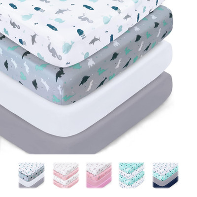 4-Pack Crib Fitted Sheets for Standard Crib&Toddler Bed Multi Color 52''x28''