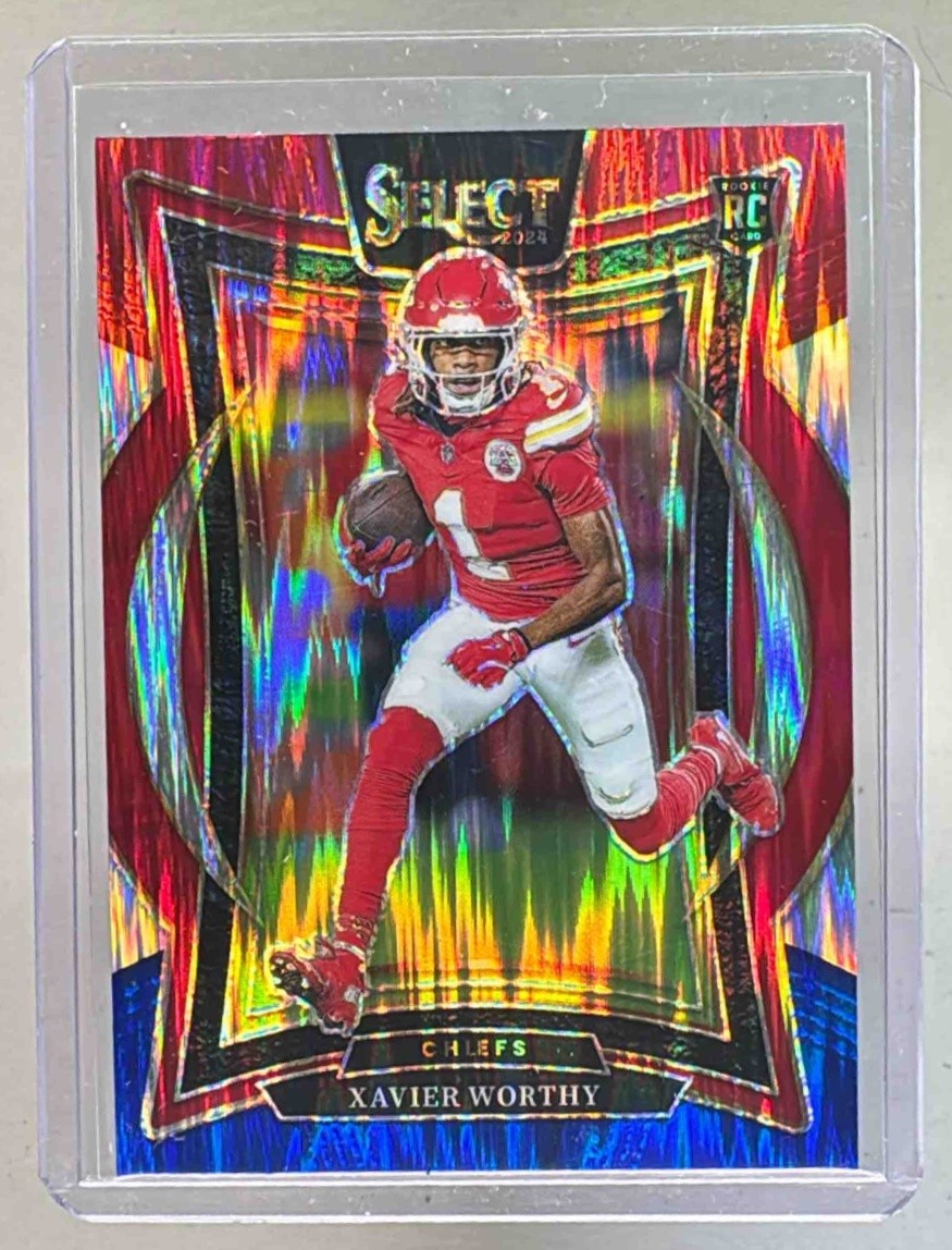 Xavier Worthy 2024 Panini Select #32 Red and Blue Prizm Shock Concourse RC