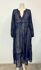 Johnny Was Vera Embroidered Blue Eyelet Maxi Dress No slip Sz XS Beach Coverup