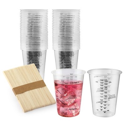 50PCS Resin Epoxy Mixing Cups, 8oz Clear Plastic Paint Measuring Cups with 50pc