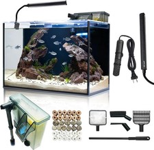 10 Gallon Aquarium Set Glass Fish Tank Heater Self Cleaning System Filter with
