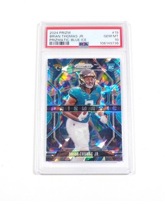 2024 Panini Prizm Prizmatic Blue Ice Brian Thomas Jr. RC #19 #'d /99 PSA 10