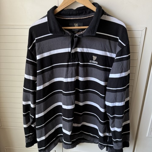 Herren Poloshirt Guinness gestreift Größe 4XL 100% Baumwolle Langarm grau schwarz