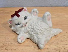 Vintage Scioto Ceramic Kitten Figurine white persian cat w/ pink accents red bow