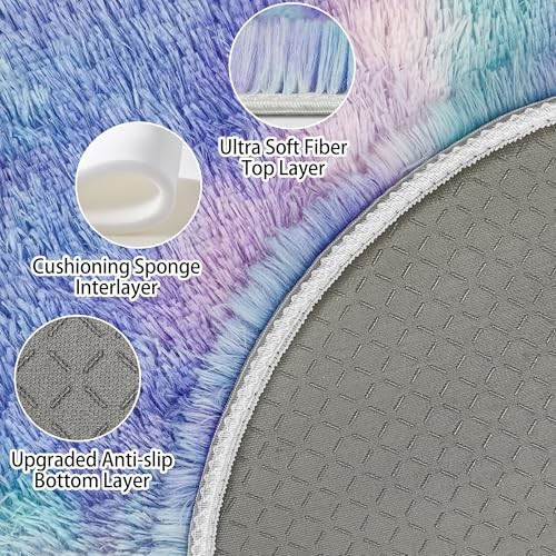 Tie Dye Rainbow Round Rugs Small 2x2 ft Fluffy Circle Rug Furry Carpet ...
