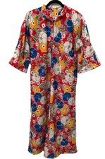 Vtg 60s 70s Zip Up Heavyweight Robe Housecoat Colorful Flower - Homemade