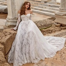 Classic A Line Wedding Dresses Detachable Sleeve Strapless with Lace Sweep Train