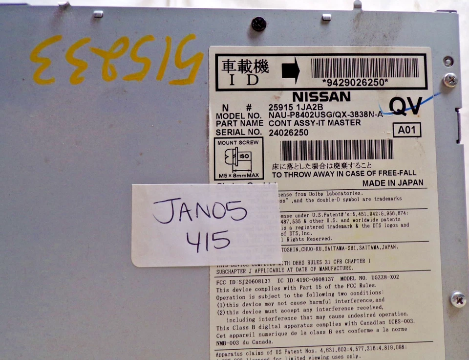 11 12 13 Nissan Murano Máxima M35 M37 BOSE Radio CD Navegación 25915-1JA2B JAN05 Foto 2 de 4