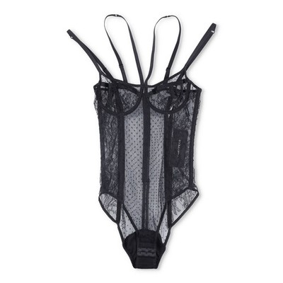 DOLCE & GABBANA Damen Body Balconnette Tüll Plumetis Spitze schwarz 3 UVP 797