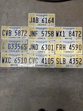 Expired Mississippi License Plates. Lot of 10 Random Numbers And County.