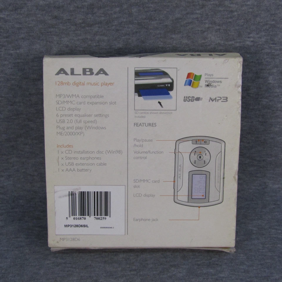 Reproductor MP3 Personal Alba 128 MB Modelo MP3128D6 *FUNCIONANDO*PROBADO* En caja Foto 2 de 4