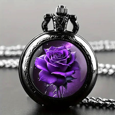 Delicate Rose Pocket Watch Necklace Pendant Accessory Holiday Gift