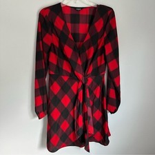 Express Red & Black Buffalo Plaid Knot Front Tie Dress