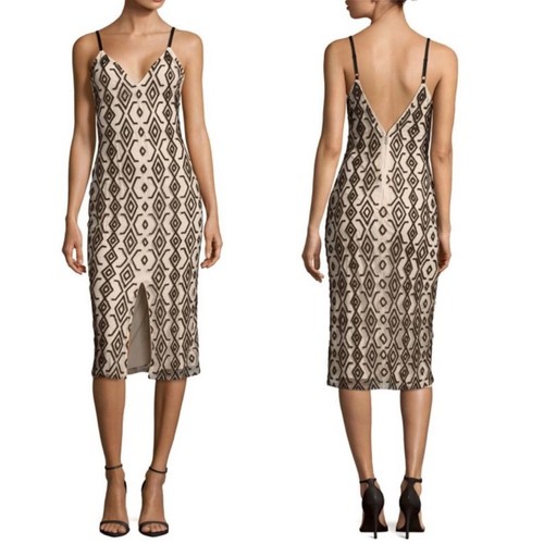Alice & Olivia $798 Arlette Beaded Front Slit Sheath Dress Size 6 NWT