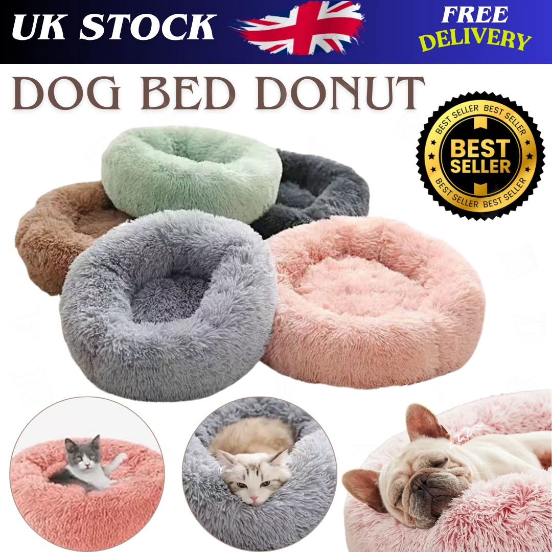 1x Dog Bed Donut Soft Large Plush Cat Beds For Calming Pet Anti Anxiety Washable
