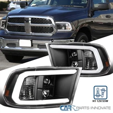 Black Fits 2009-2018 Dodge Ram 1500 2500 3500 LED Strip Bar Projector Headlights