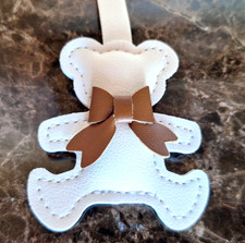 Teddy Bear Bag/Purse Charm  Vegan Leather  White & Brown NWOT