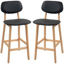DecHome Set 2 Sgabelli Cucina Bar Alti in Legno Seduta Ecopelle 42x47x92 cm Nero