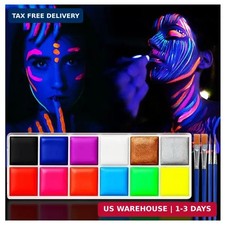 Glow in The Dark Face Body Paint Sticks 12 Neon Colors for UV Blacklight Par