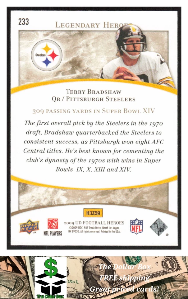2009 Upper Deck Heroes #233 Terry Bradshaw - Pittsburgh Steelers - Image 2 of 2