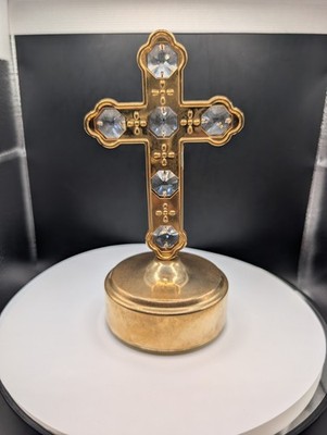24k Gold Plated Cross Music Box by Mascot Intl Inc Crystal Delight Collection 