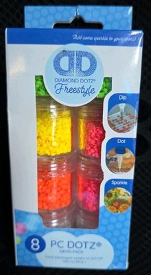 Diamond Dotz Freestyle 8 Pack Jars Neon Colors Includes 2 Glow In Dark Jars NEW