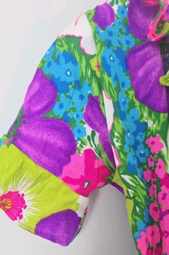 Vtg 60's Society Hawaiian Multicolor Floral Wrap Ruffled Maxi Dress Robe! M - Picture 6 of 9